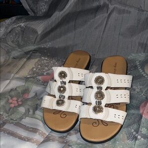 White Embellished Slide Sandals - Easy Spirit